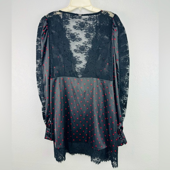 For Love and Lemons x Victorias Secret Red Polka dot Satin Lace  Robe/Dress - Picture 5 of 10